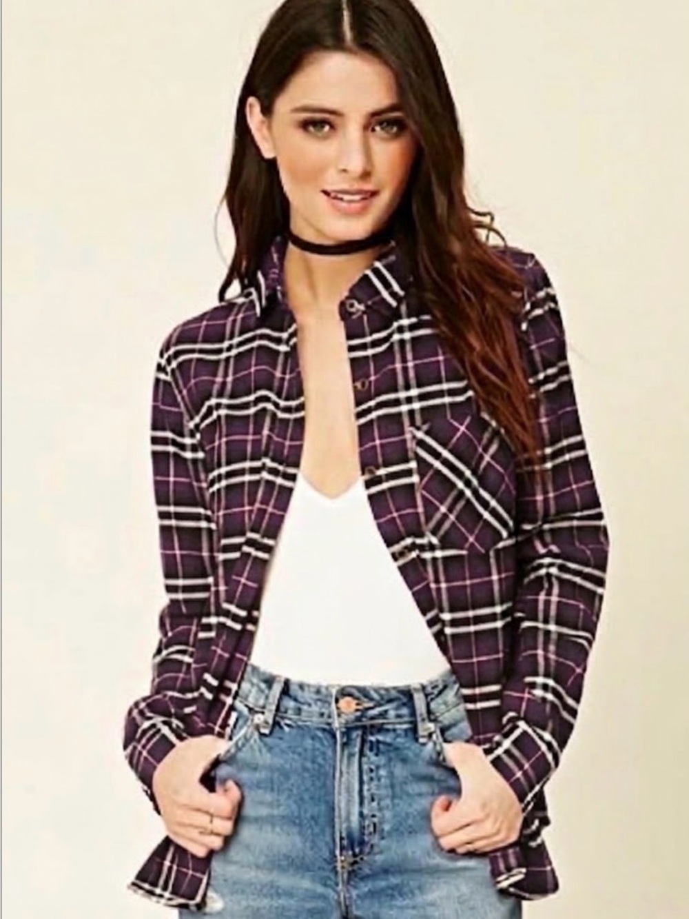Forever 21 Womens Burgundy Plaid Flannel Button Down Shirt F21-02-253 Medium